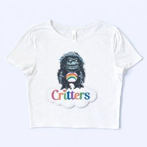 Bella Canvas Critters Care Bear Parody Crop Tee XS/S Horror Graphic Shirt Sci-Fi